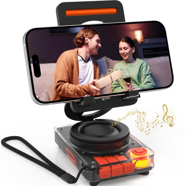 Mobile Phone Stand with Bluetooth Speaker - Portable Desk Speaker with HD Sound, TF/microSD Slot, iPhone & Galaxy Compatible