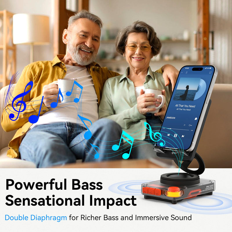 Mobile Phone Stand with Bluetooth Speaker - Portable Desk Speaker with HD Sound, TF/microSD Slot, iPhone & Galaxy Compatible