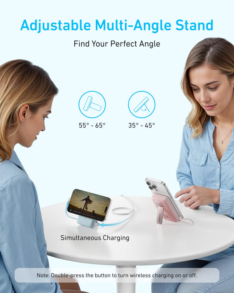 Anker Zolo 10,000mAh Magnetic Power Bank - 30W Fast Charging, Wireless Charger with USB-C & Stand for iPhone 15/14, AirPods