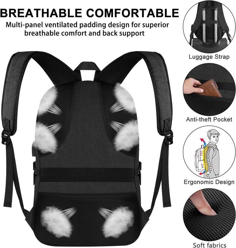 VSNOON Anti-Theft Laptop Backpack 15.6-17.3" - USB Port, Lock, Water-Resistant (Black)