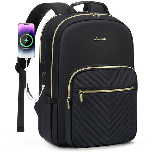 LOVEVOOK 15.6" Laptop Backpack for Women - Lightweight, USB Port, Work & Travel Rucksack (Black)