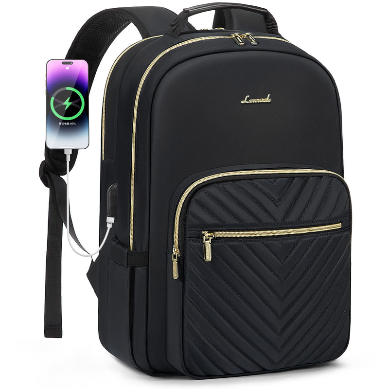 LOVEVOOK 15.6" Laptop Backpack for Women - Lightweight, USB Port, Work & Travel Rucksack (Black)