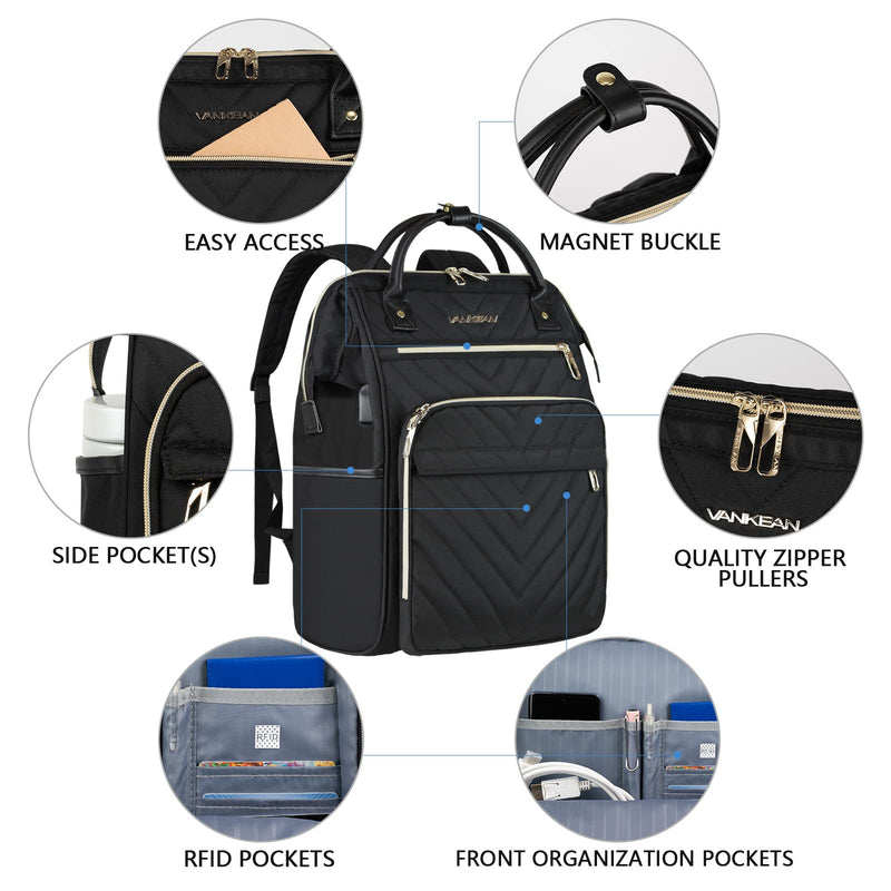 VANKEAN 17.3" Laptop Backpack - Waterproof, USB Port & RFID Blocking, Business & Travel (Black)