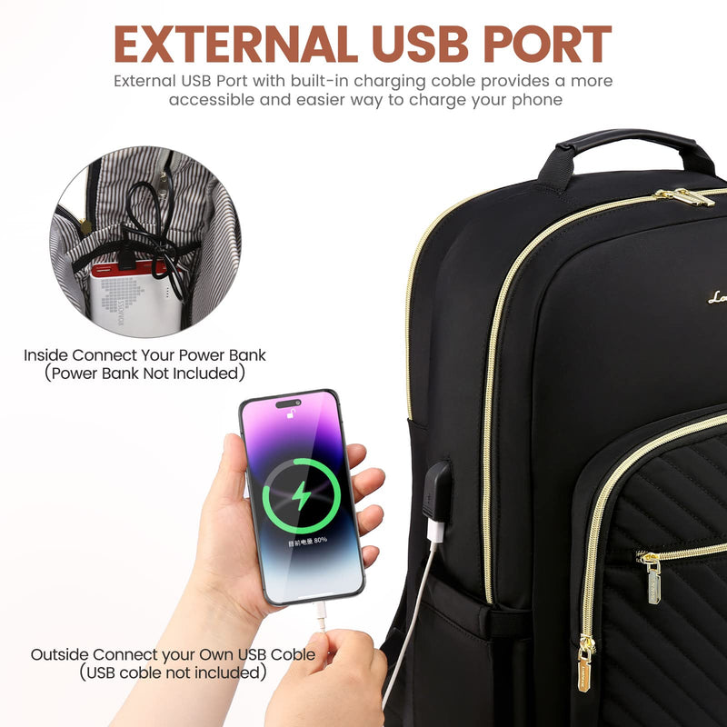 LOVEVOOK 15.6" Laptop Backpack for Women - Lightweight, USB Port, Work & Travel Rucksack (Black)
