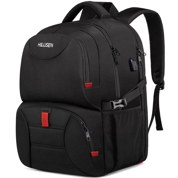 50L Extra Large Backpack for Men - Water-Resistant, USB Port, Fits 17.3" Laptop, Travel & Work Rucksack (Black)