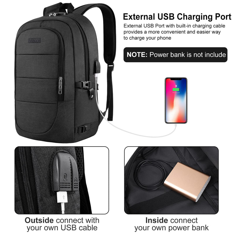 VSNOON Anti-Theft Laptop Backpack 15.6-17.3" - USB Port, Lock, Water-Resistant (Black)
