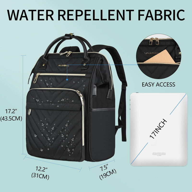VANKEAN 17.3" Laptop Backpack - Waterproof, USB Port & RFID Blocking, Business & Travel (Black)