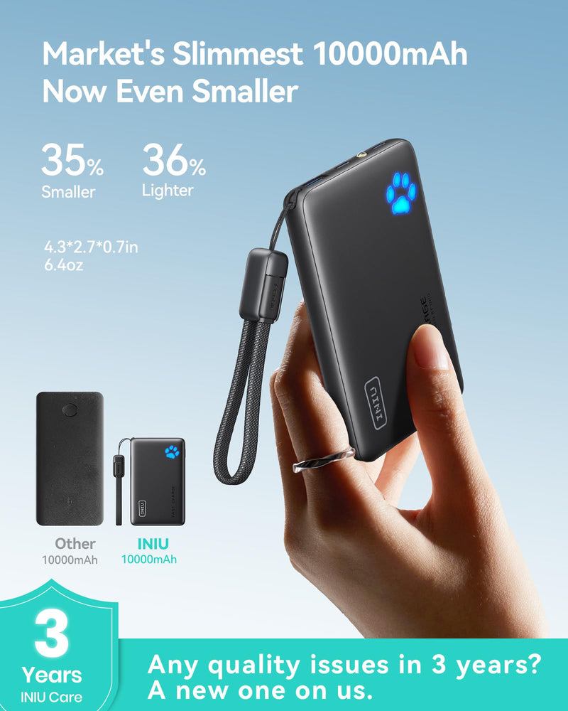 INIU 10000mAh Power Bank - 45W PD Fast Charging, USB-C in/out, Portable Charger for iPhone 17/16/15/14/13 & More