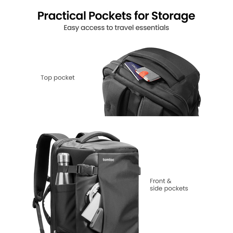tomtoc 40L Travel Backpack - TSA Friendly, Water-Resistant, Fits 17.3" Laptop, Business & Weekender Bag