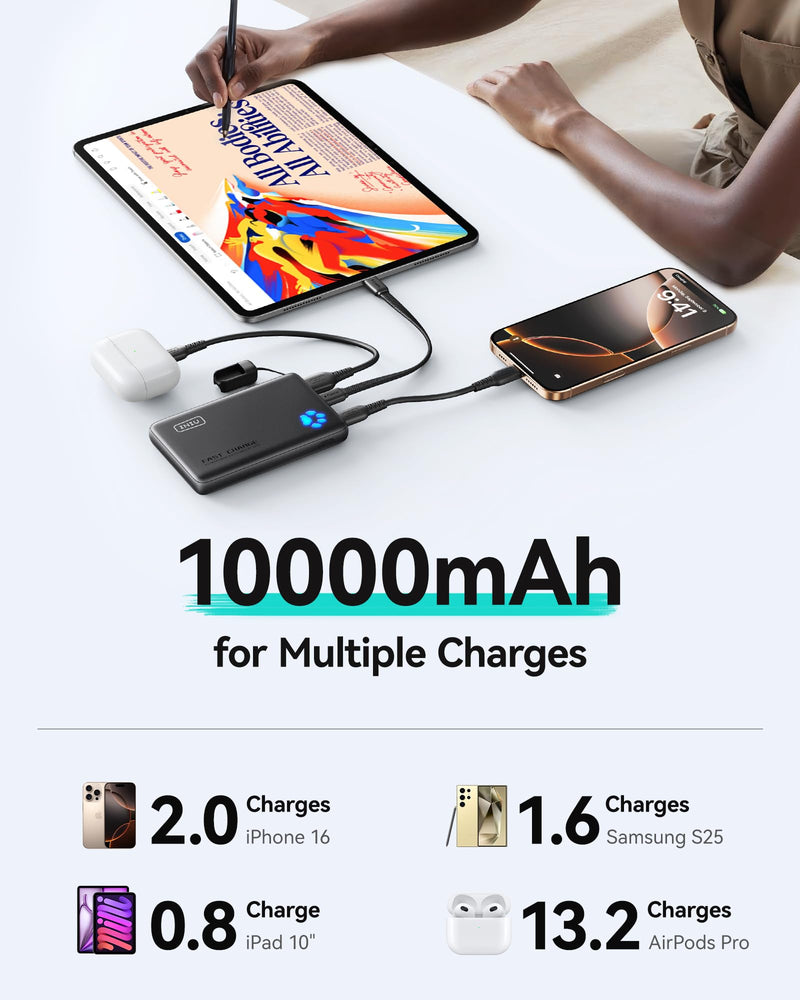 INIU 10000mAh Power Bank - 45W PD Fast Charging, USB-C in/out, Portable Charger for iPhone 17/16/15/14/13 & More