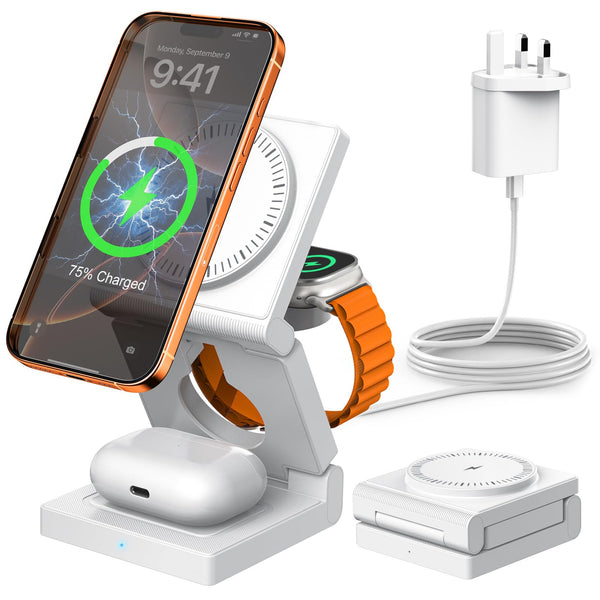 3-in-1 Wireless Charging Station - Foldable Magnetic Dock, 18W for iPhone, Apple Watch & AirPods