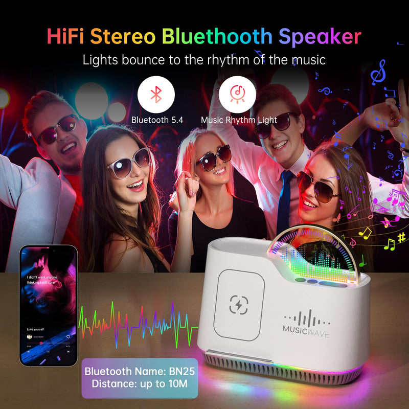 AUYLE Night Light Bluetooth Speaker - Wireless Charger, LED Music Lamp with Touch Control, Dimmable & Colored Light