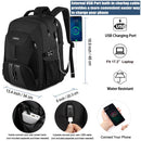 50L Extra Large Travel Laptop Backpack - Water-Resistant, USB Port, Anti-Theft, Fits 17" Laptop (Black)