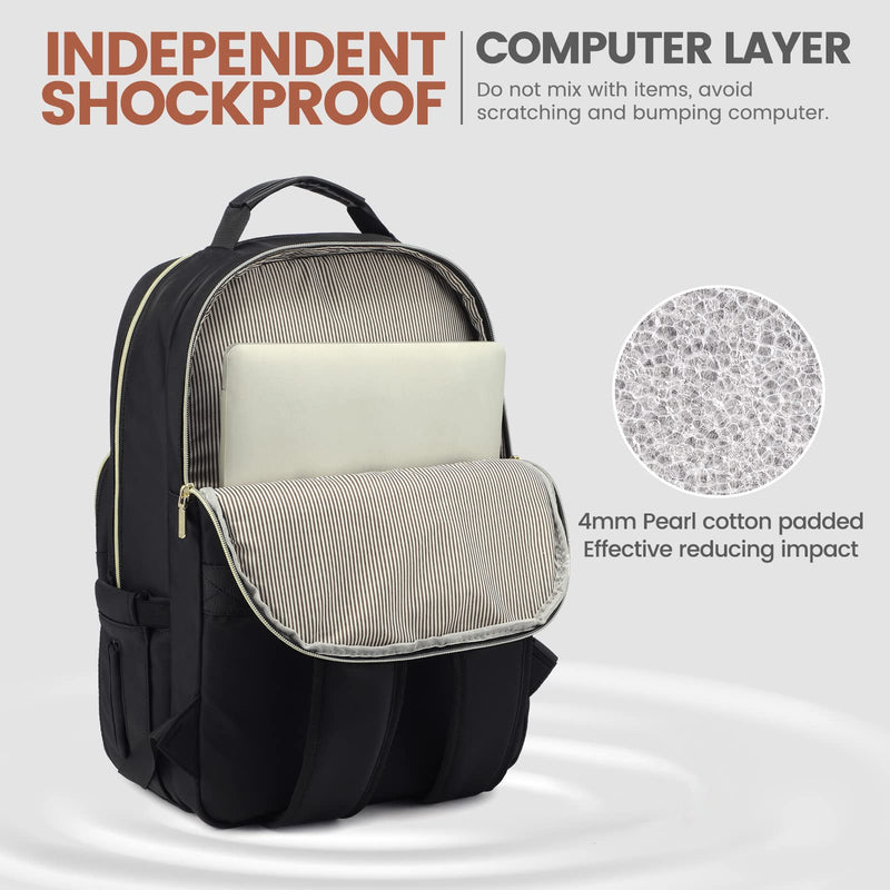 LOVEVOOK 15.6" Laptop Backpack for Women - Lightweight, USB Port, Work & Travel Rucksack (Black)