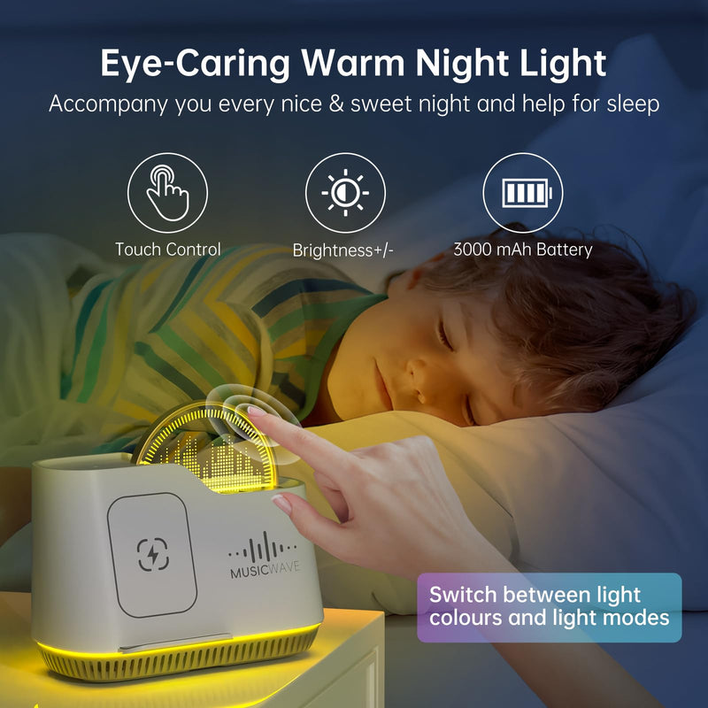 AUYLE Night Light Bluetooth Speaker - Wireless Charger, LED Music Lamp with Touch Control, Dimmable & Colored Light