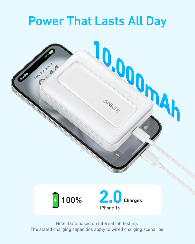 Anker Zolo 10,000mAh Magnetic Power Bank - 30W Fast Charging, Wireless Portable Charger for iPhone 16/15/14 & AirPods