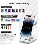 ADADPU 3-in-1 Wireless Charger 15W - Fast Charging Stand for iPhone, Apple Watch & AirPods (White)