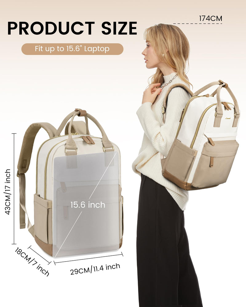 LOVEVOOK 15.6" Laptop Backpack for Women - Waterproof, USB Port, Anti-Theft Rucksack (Khaki)