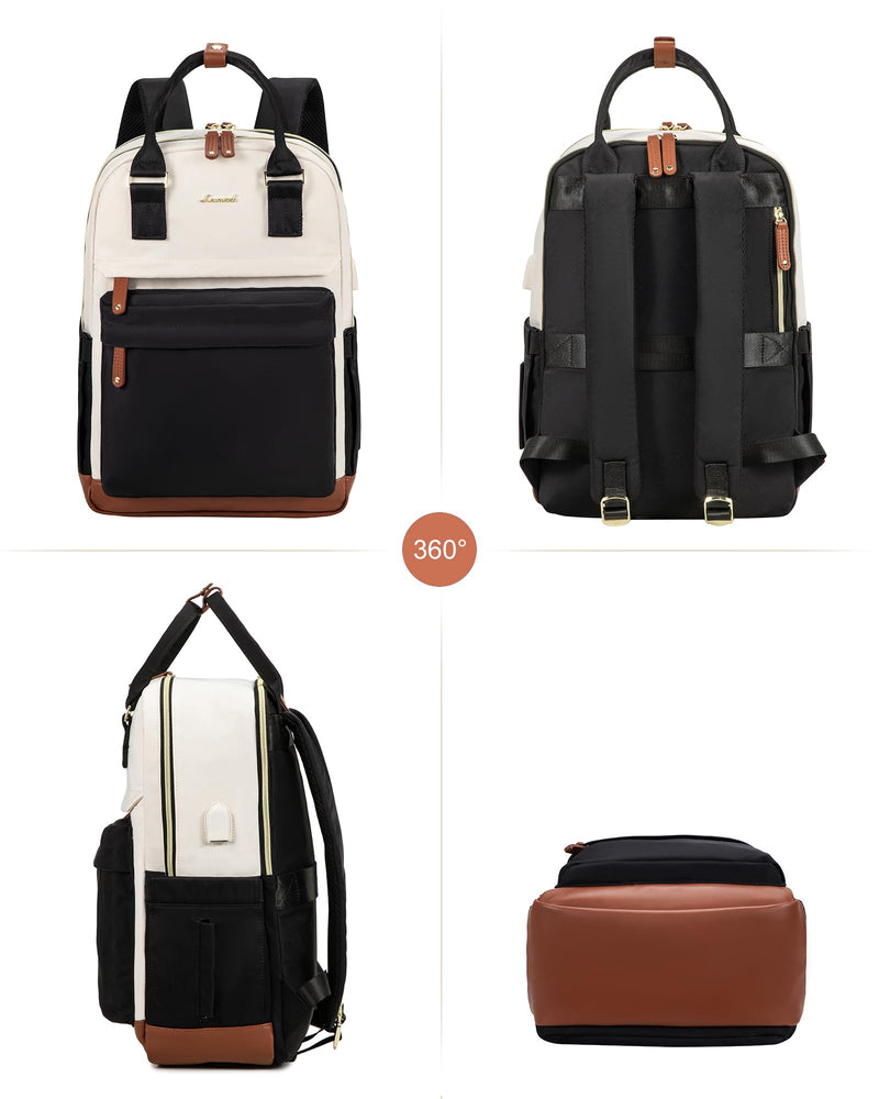 LOVEVOOK 15.6" Laptop Backpack for Women - Waterproof, USB Port, Anti-Theft Rucksack (Beige/Black)