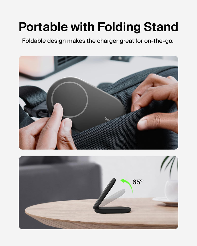 Belkin BoostCharge MagSafe 15W Foldable Wireless Charger - Portable Fast Charger for iPhone & AirPods (Black)