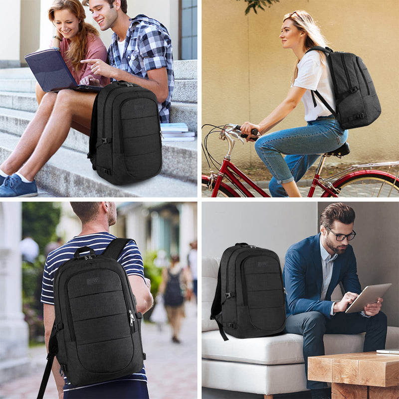 VSNOON Anti-Theft Laptop Backpack 15.6-17.3" - USB Port, Lock, Water-Resistant (Black)
