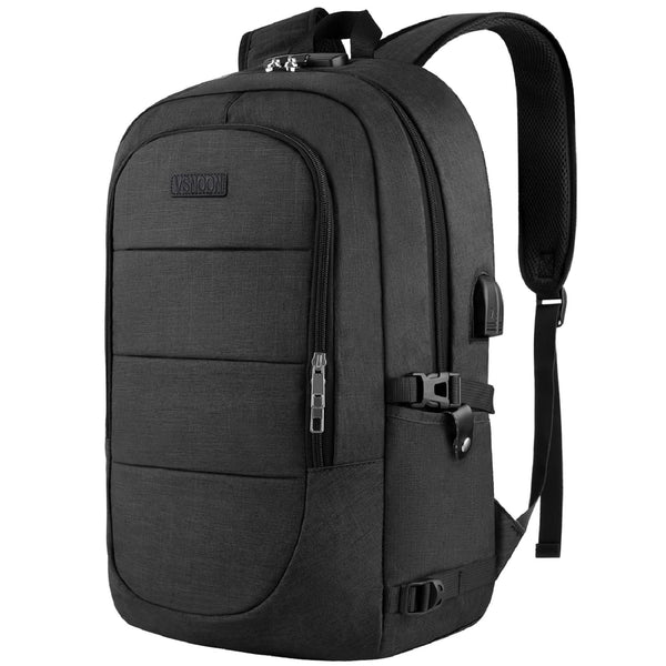 VSNOON Anti-Theft Laptop Backpack 15.6-17.3" - USB Port, Lock, Water-Resistant (Black)