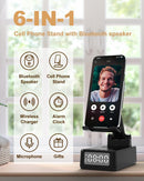 Bluetooth Speaker with Wireless Charger & Phone Stand - Foldable Stand, Alarm Clock, Birthday Gift for Men & Women