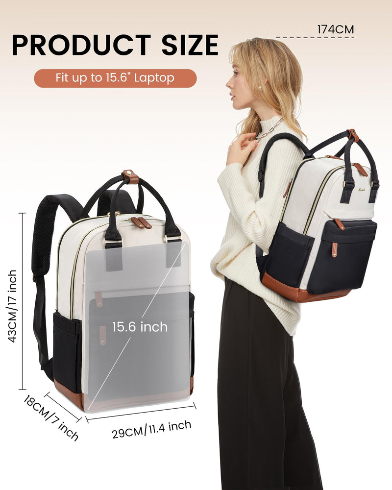 LOVEVOOK 15.6" Laptop Backpack for Women - Waterproof, USB Port, Anti-Theft Rucksack (Beige/Black)