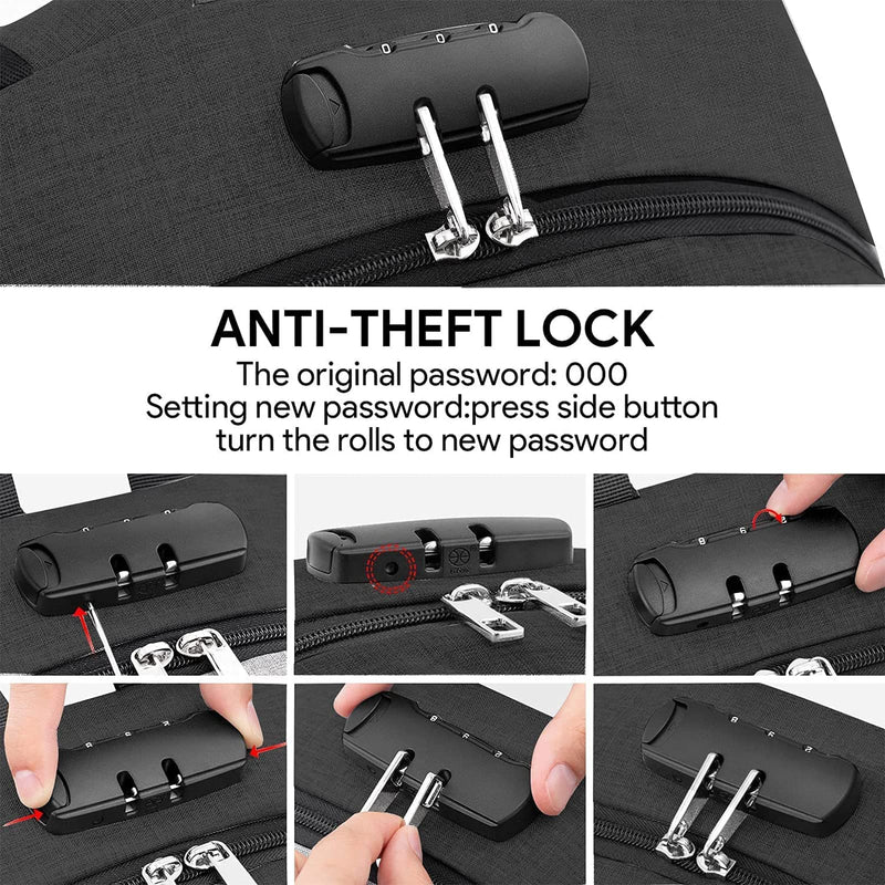 VSNOON Anti-Theft Laptop Backpack 15.6-17.3" - USB Port, Lock, Water-Resistant (Black)