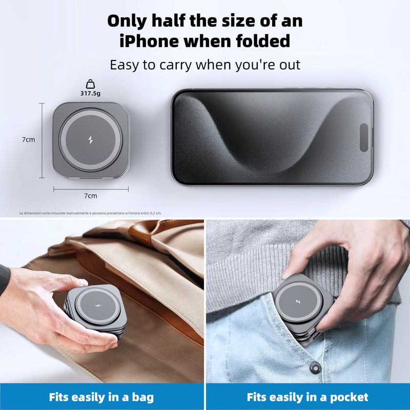 AC Island 5-in-1 MagSafe Wireless Charging Station - Foldable Charger for iPhone, Apple Watch & AirPods (Grey)