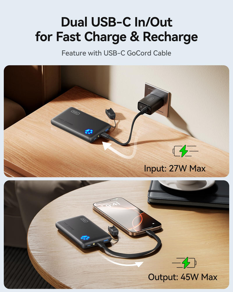 INIU 10000mAh Power Bank - 45W PD Fast Charging, USB-C in/out, Portable Charger for iPhone 17/16/15/14/13 & More