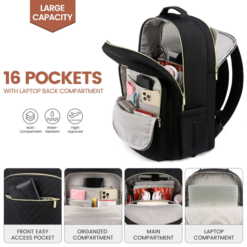LOVEVOOK 15.6" Laptop Backpack for Women - Lightweight, USB Port, Work & Travel Rucksack (Black)