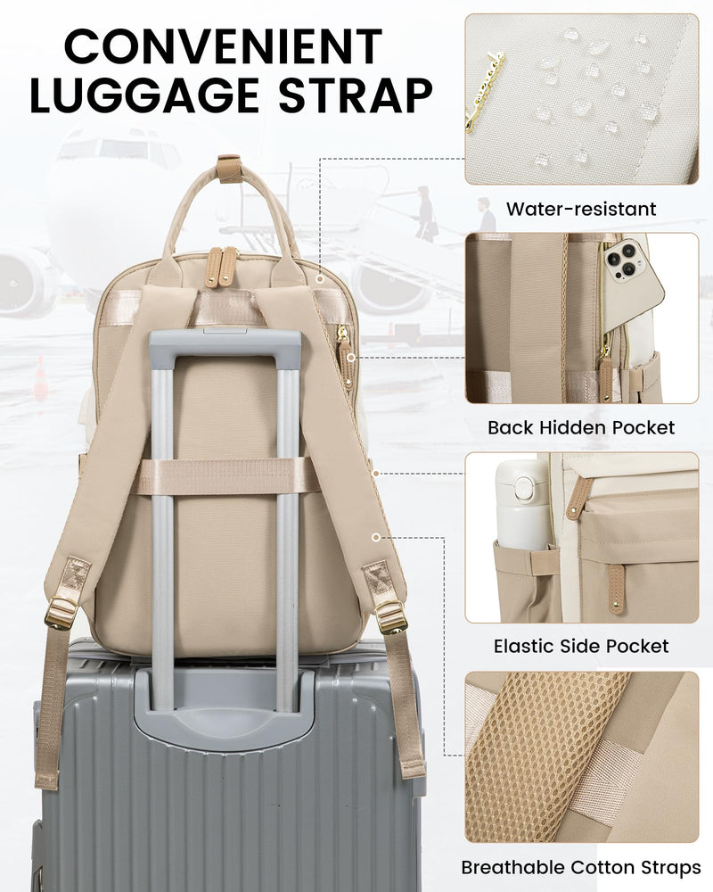 LOVEVOOK 15.6" Laptop Backpack for Women - Waterproof, USB Port, Anti-Theft Rucksack (Khaki)