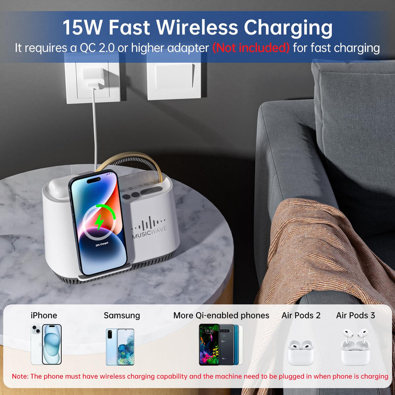 AUYLE Night Light Bluetooth Speaker - Wireless Charger, LED Music Lamp with Touch Control, Dimmable & Colored Light