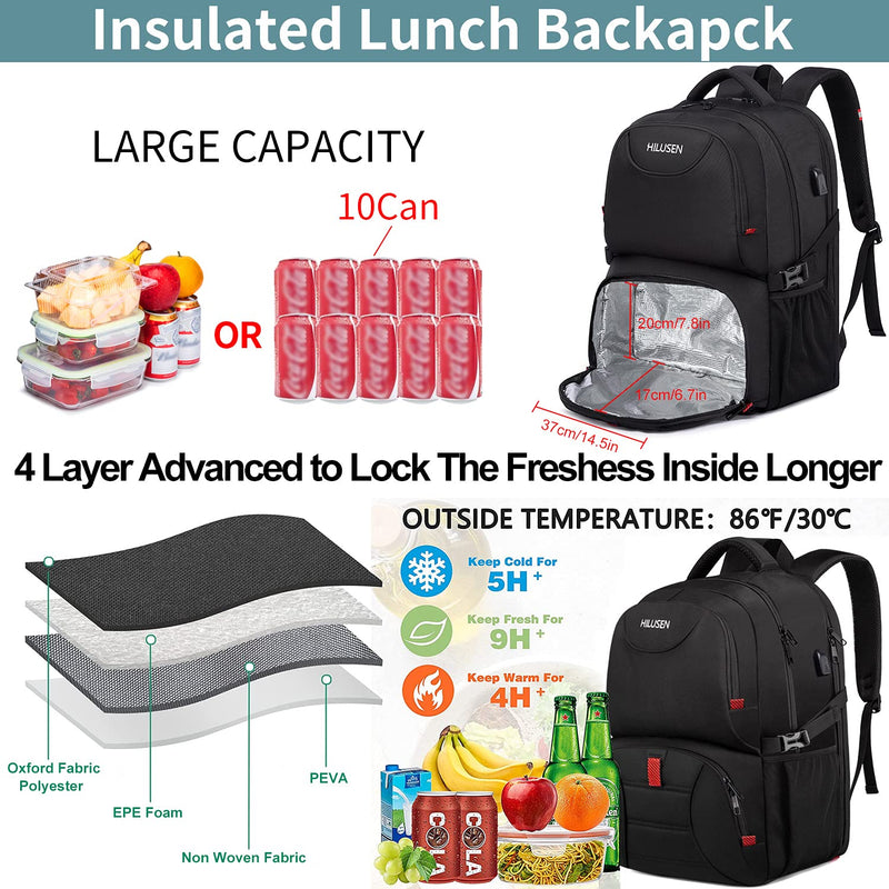 50L Extra Large Backpack for Men - Water-Resistant, USB Port, Fits 17.3" Laptop, Travel & Work Rucksack (Black)