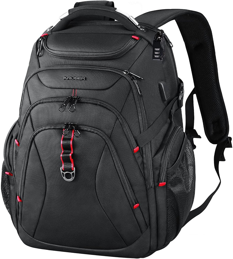 KROSER 17.3" Travel Laptop Backpack - Water-Repellent, RFID Pockets, Hard Shell (Black)