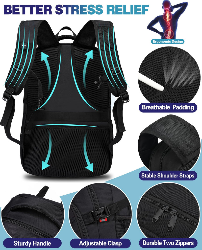 VANKEV 50L Travel Backpack - Anti-Theft, TSA Approved, 17" Laptop Bag with USB Port (Black)
