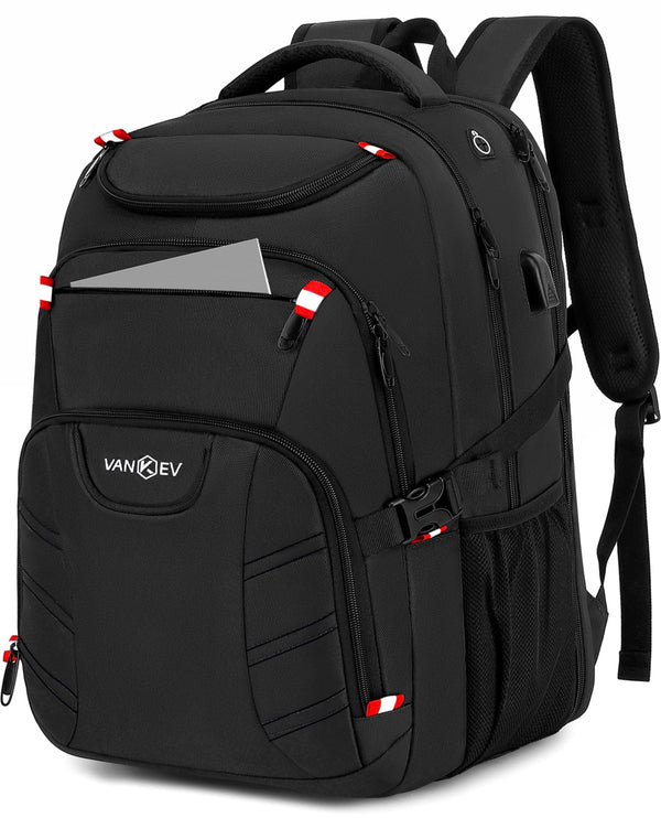 VANKEV 50L Travel Backpack - Anti-Theft, TSA Approved, 17" Laptop Bag with USB Port (Black)
