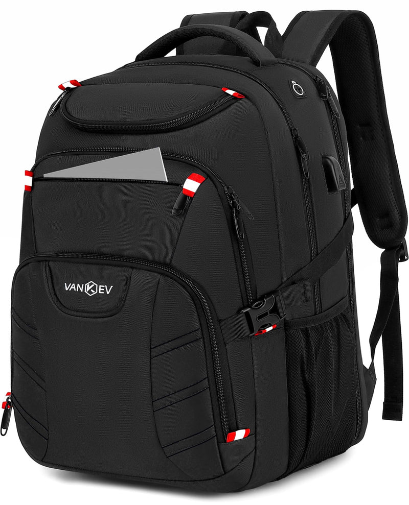 VANKEV 50L Travel Backpack - Anti-Theft, TSA Approved, 17" Laptop Bag with USB Port (Black)