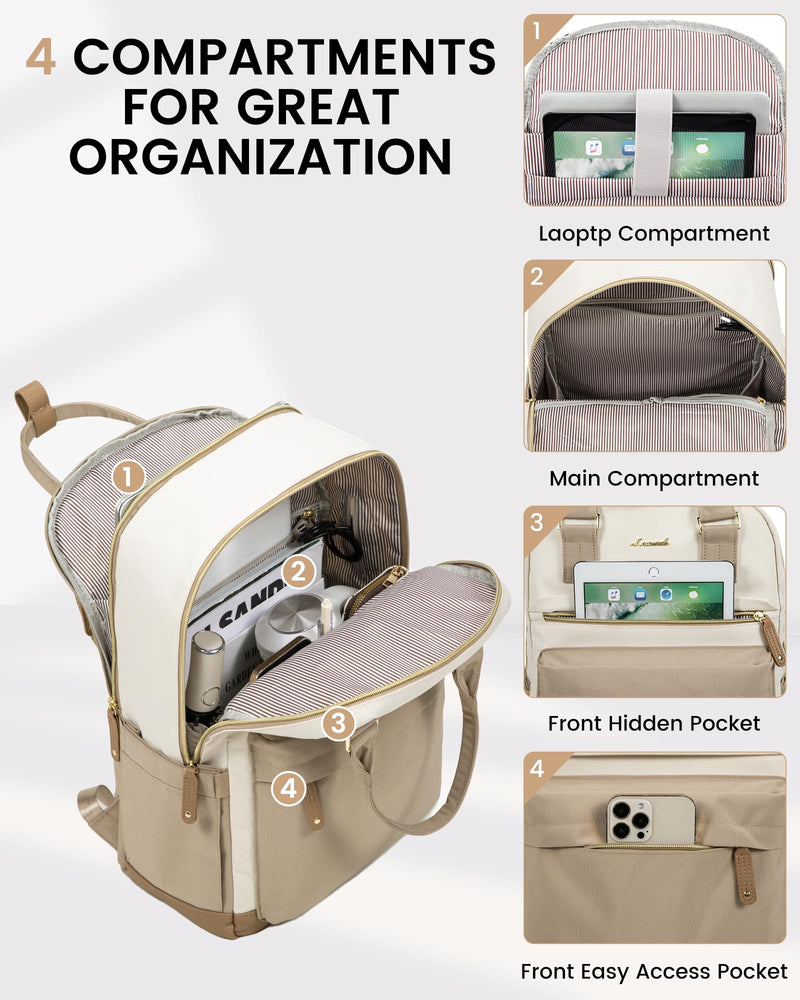 LOVEVOOK 15.6" Laptop Backpack for Women - Waterproof, USB Port, Anti-Theft Rucksack (Khaki)