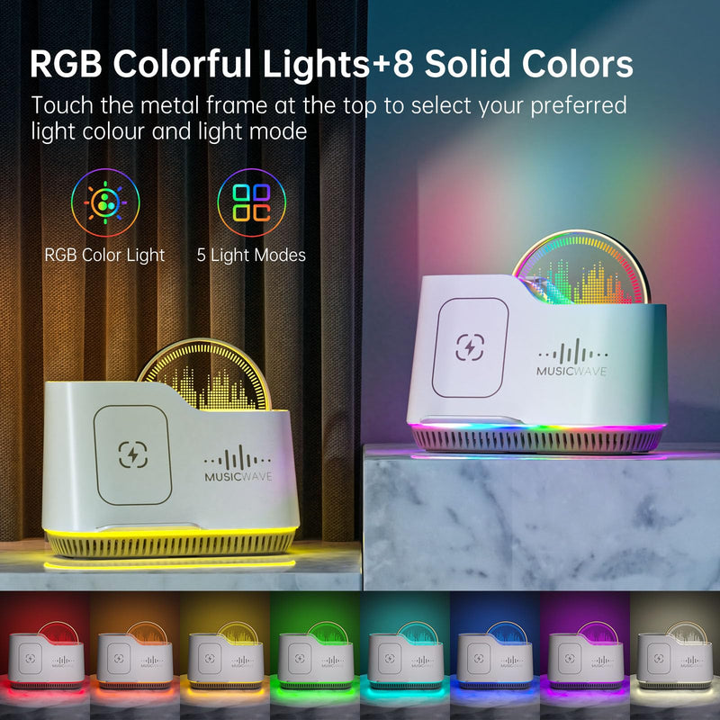 AUYLE Night Light Bluetooth Speaker - Wireless Charger, LED Music Lamp with Touch Control, Dimmable & Colored Light