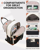 LOVEVOOK 15.6" Laptop Backpack for Women - Waterproof, USB Port, Anti-Theft Rucksack (Beige/Black)