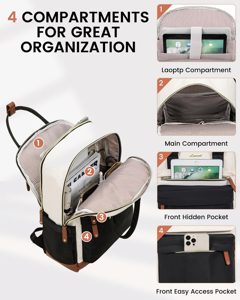 LOVEVOOK 15.6" Laptop Backpack for Women - Waterproof, USB Port, Anti-Theft Rucksack (Beige/Black)