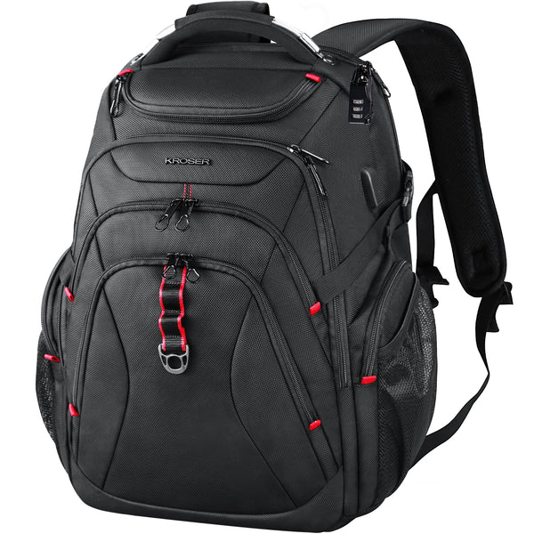 KROSER 17.3" Travel Laptop Backpack - Water-Repellent, RFID Pockets, Hard Shell (Black)