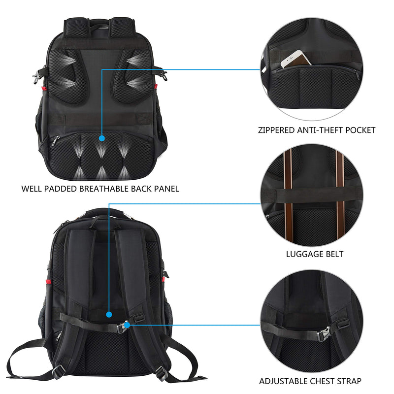 KROSER 17.3" Travel Laptop Backpack - Water-Repellent, RFID Pockets, Hard Shell (Black)
